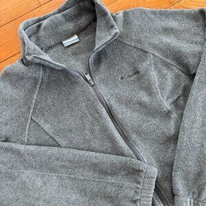 Columbia Full Zip Sweater Womens XL Zip Pockets Fleece Cinch Soft Gray Drawcords